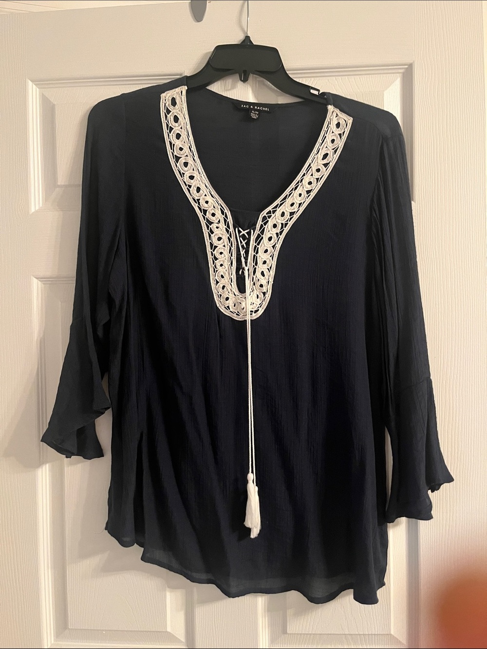 Zac & Rachel Navy Tunic with White Crochet Trim